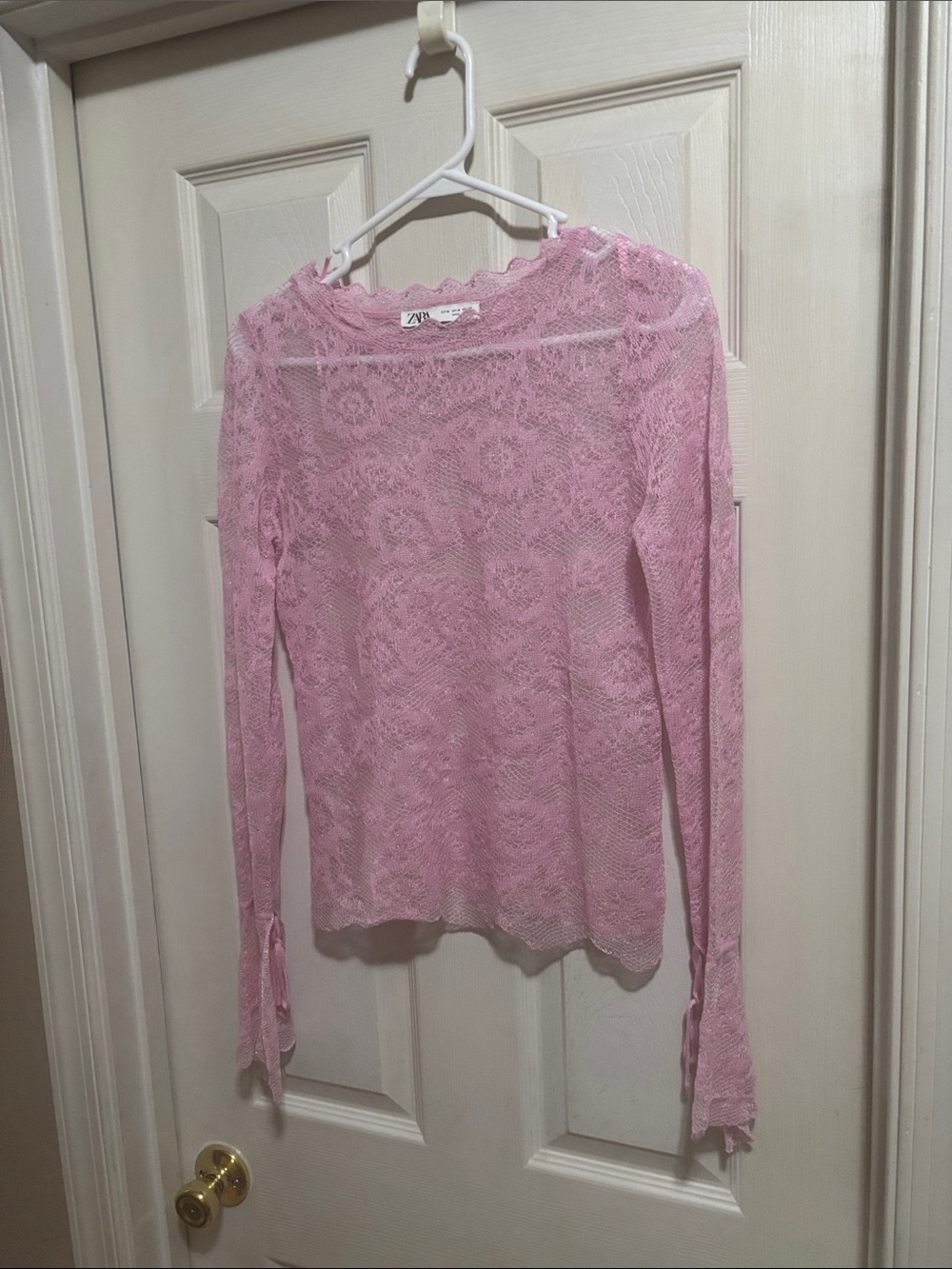 Zara Light Pink Lace Long-Sleeve Blouse